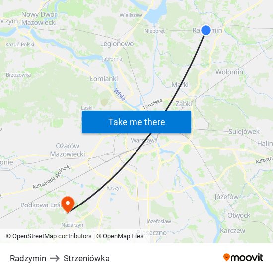 Radzymin to Strzeniówka map