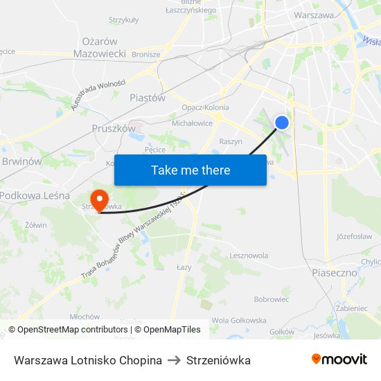 Warszawa Lotnisko Chopina to Strzeniówka map