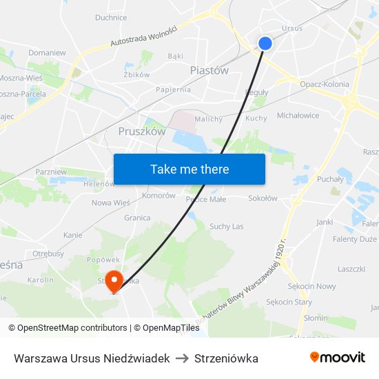 Warszawa Ursus Niedźwiadek to Strzeniówka map