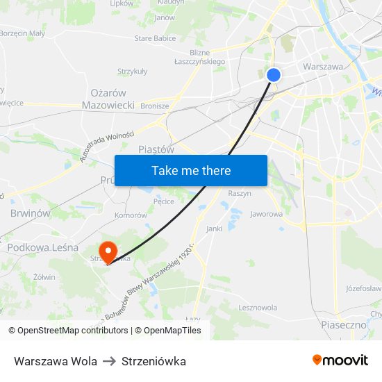 Warszawa Wola to Strzeniówka map