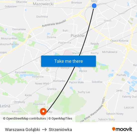 Warszawa Gołąbki to Strzeniówka map