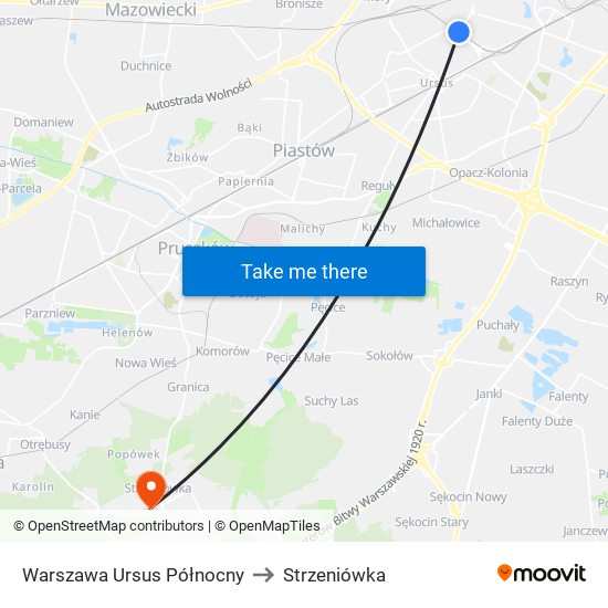 Warszawa Ursus Północny to Strzeniówka map