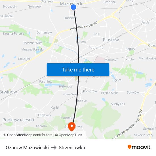 Ożarów Mazowiecki to Strzeniówka map