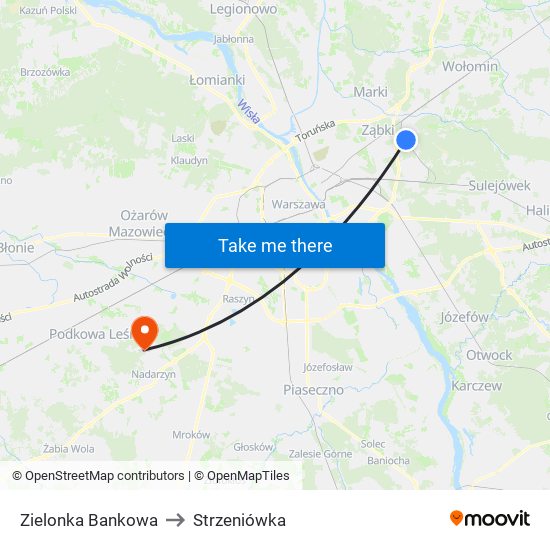 Zielonka Bankowa to Strzeniówka map