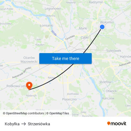 Kobyłka to Strzeniówka map