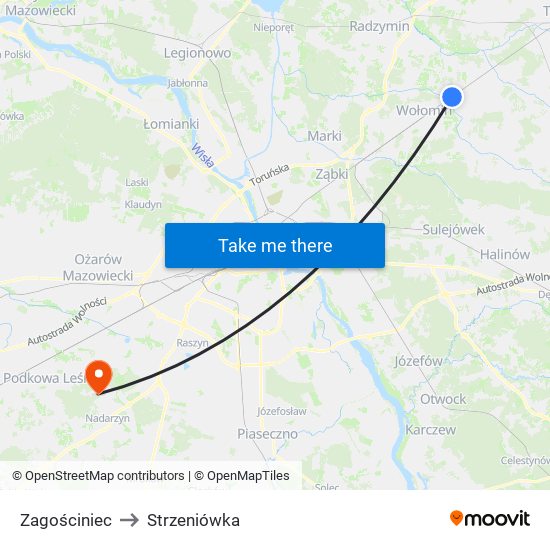 Zagościniec to Strzeniówka map