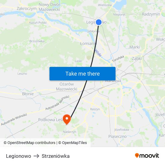 Legionowo to Strzeniówka map