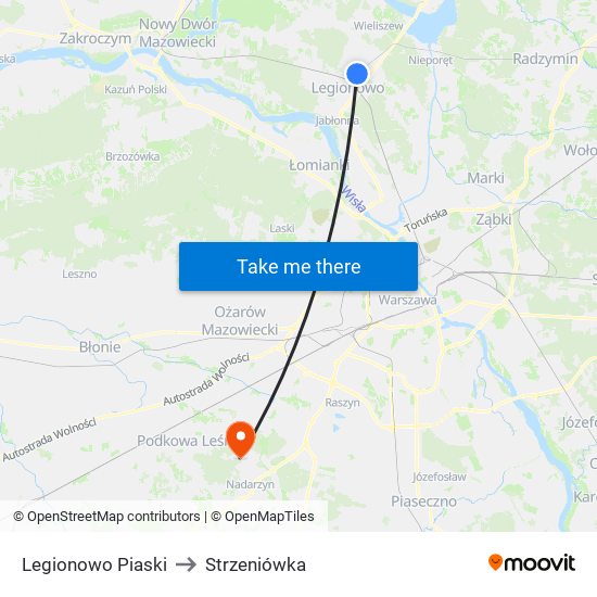 Legionowo Piaski to Strzeniówka map