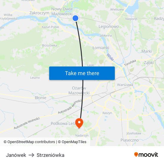 Janówek to Strzeniówka map