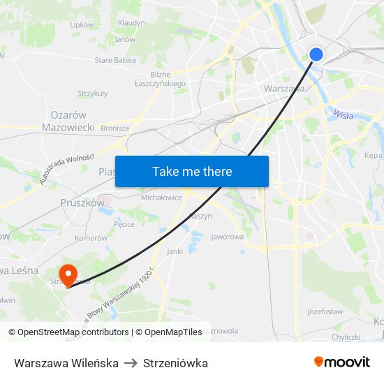 Warszawa Wileńska to Strzeniówka map