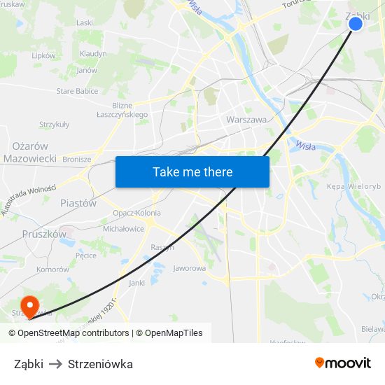 Ząbki to Strzeniówka map