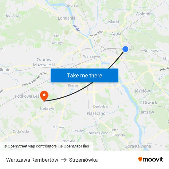 Warszawa Rembertów to Strzeniówka map