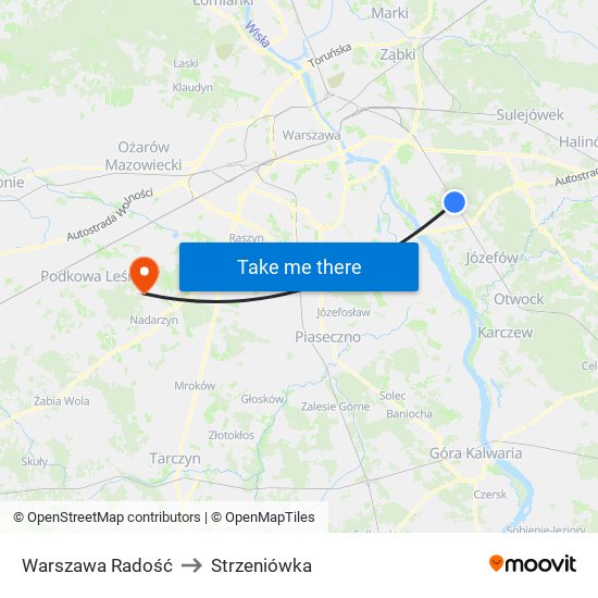 Warszawa Radość to Strzeniówka map