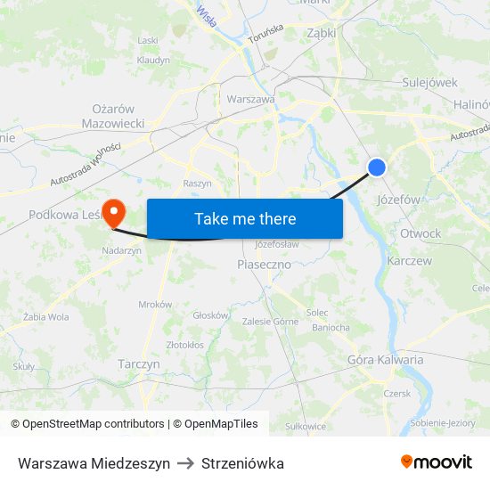 Warszawa Miedzeszyn to Strzeniówka map