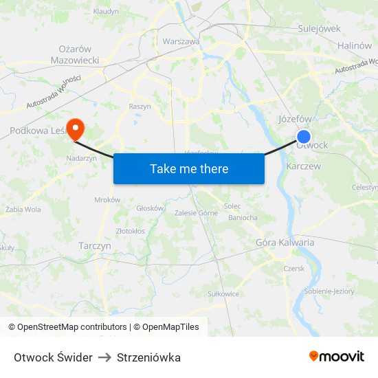 Otwock Świder to Strzeniówka map