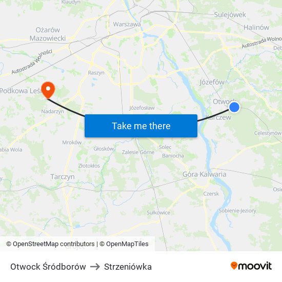 Otwock Śródborów to Strzeniówka map