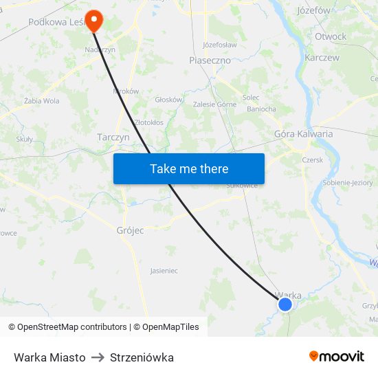 Warka Miasto to Strzeniówka map