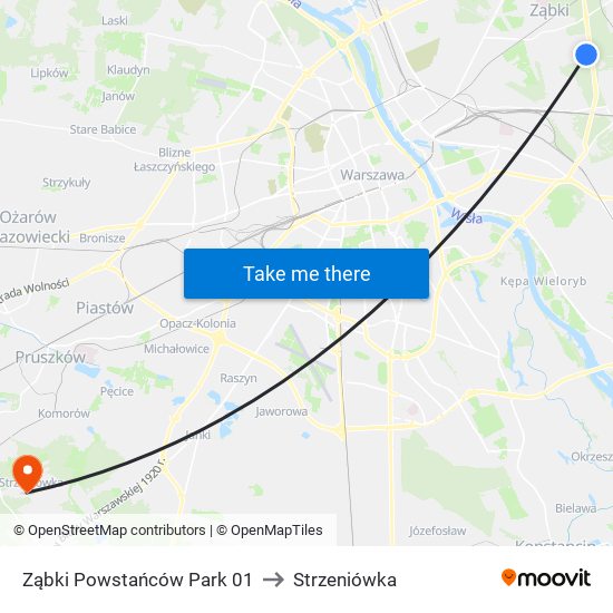 Ząbki Powstańców Park 01 to Strzeniówka map