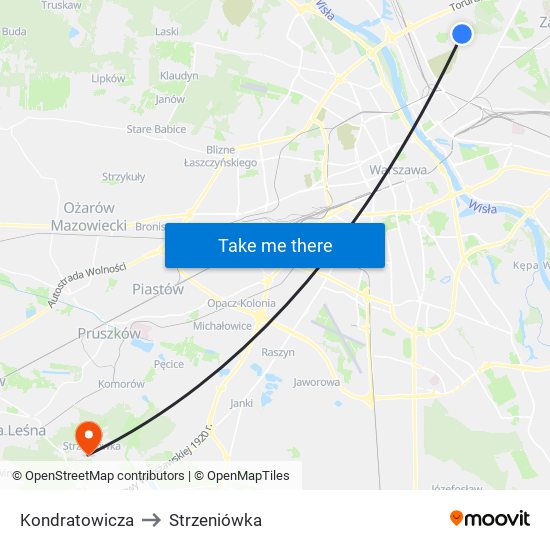 Kondratowicza to Strzeniówka map