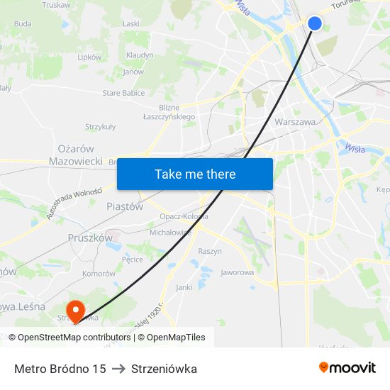 Metro Bródno 15 to Strzeniówka map