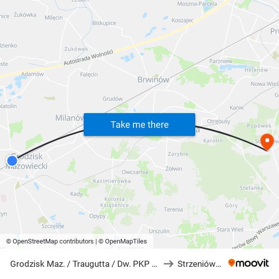 Grodzisk Maz. / Traugutta / Dw. PKP 01 to Strzeniówka map