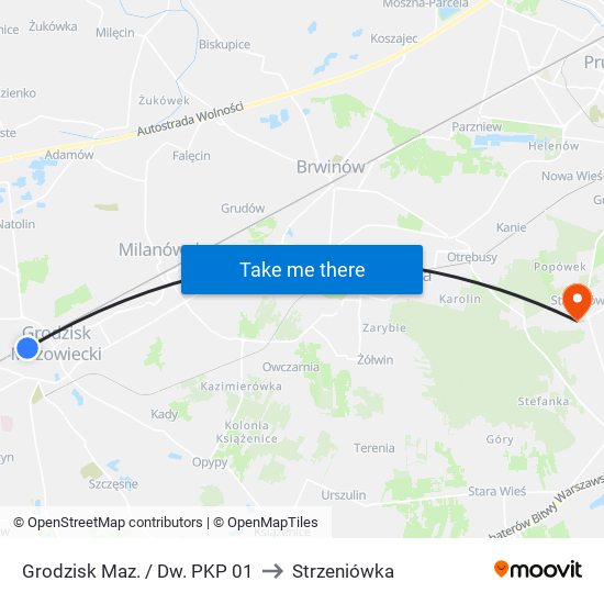 Grodzisk Maz. / Dw. PKP 01 to Strzeniówka map