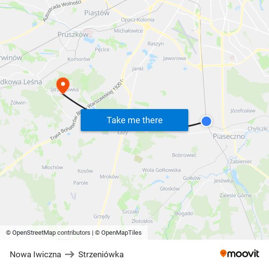 Nowa Iwiczna to Strzeniówka map