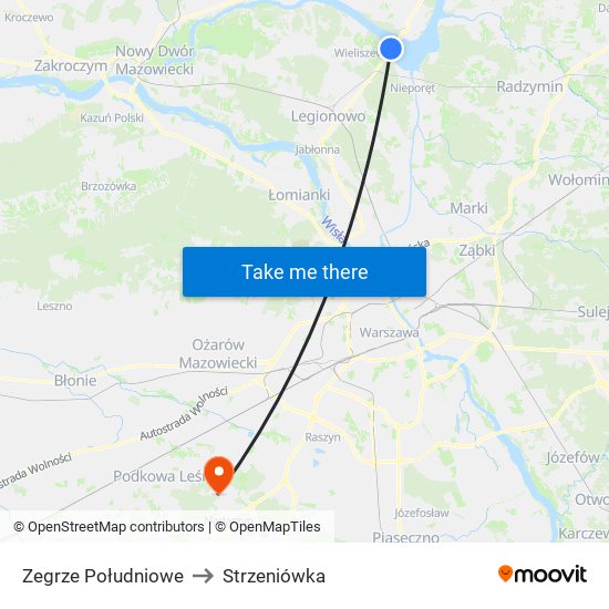 Zegrze Południowe to Strzeniówka map