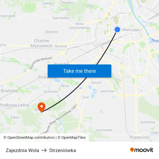 Zajezdnia Wola to Strzeniówka map