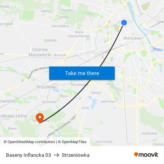 Baseny Inflancka to Strzeniówka map