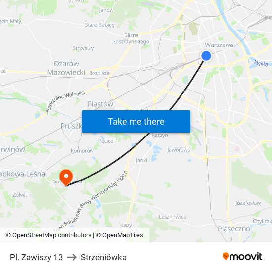 Pl. Zawiszy to Strzeniówka map