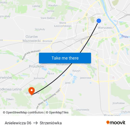 Anielewicza to Strzeniówka map