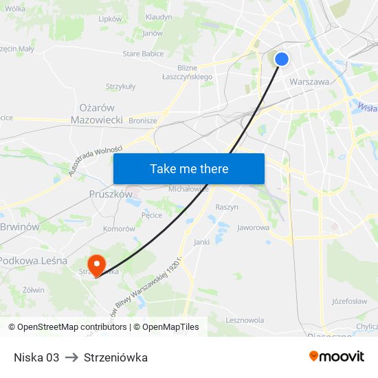 Niska to Strzeniówka map