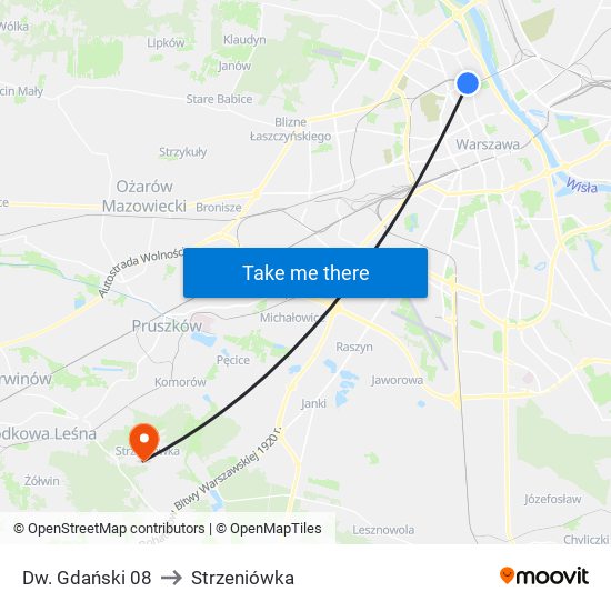 Dw. Gdański to Strzeniówka map