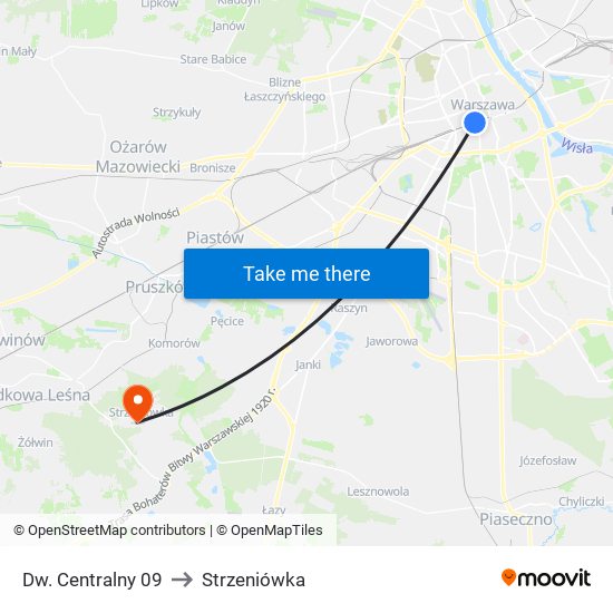 Dw. Centralny 09 to Strzeniówka map