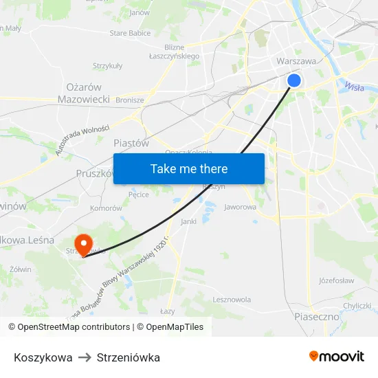 Koszykowa to Strzeniówka map