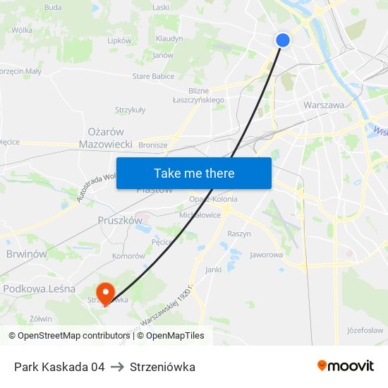 Park Kaskada to Strzeniówka map