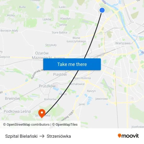 Szpital Bielański to Strzeniówka map