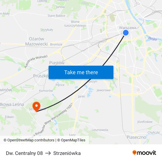 Dw. Centralny 08 to Strzeniówka map