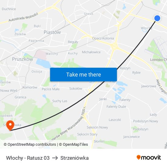 Włochy-Ratusz to Strzeniówka map