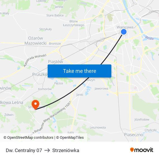 Dw. Centralny 07 to Strzeniówka map