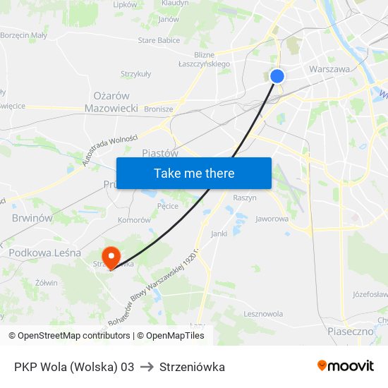 PKP Wola (Wolska) to Strzeniówka map