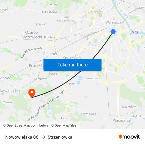 Nowowiejska to Strzeniówka map