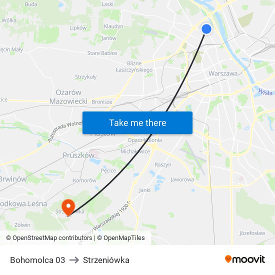 Bohomolca to Strzeniówka map