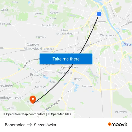 Bohomolca to Strzeniówka map