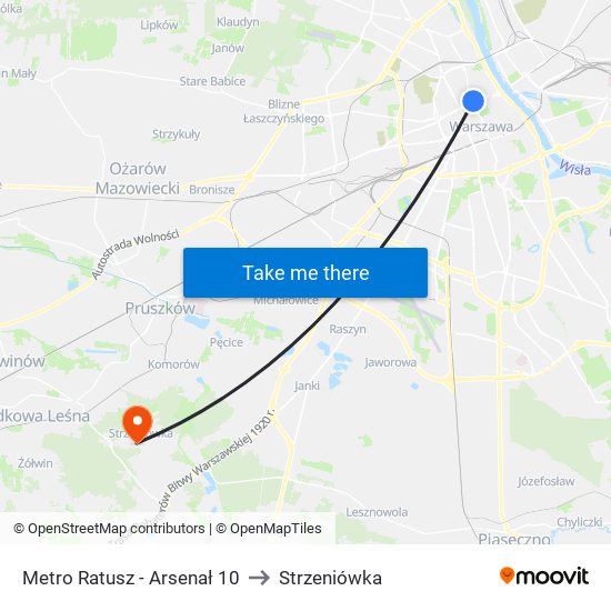 Metro Ratusz - Arsenał 10 to Strzeniówka map