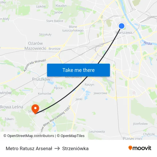Metro Ratusz Arsenał to Strzeniówka map