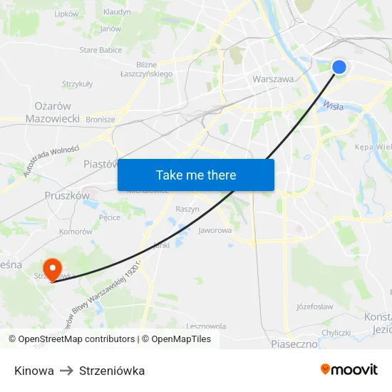 Kinowa to Strzeniówka map
