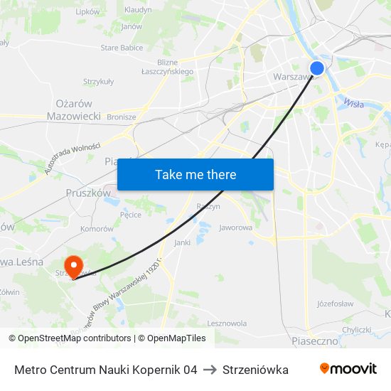 Metro Centrum Nauki Kopernik 04 to Strzeniówka map