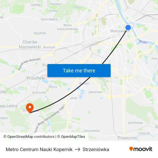 Metro Centrum Nauki Kopernik to Strzeniówka map
